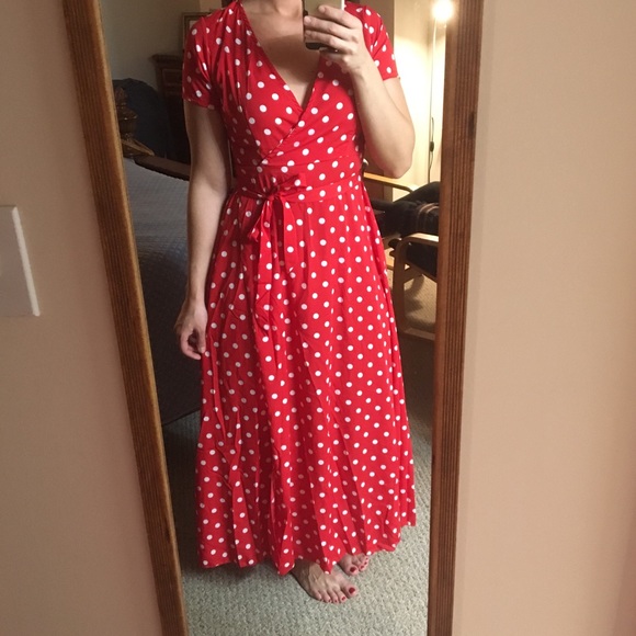 MAXI POLKA DOTTED RED DRESS - Picture 3 of 8